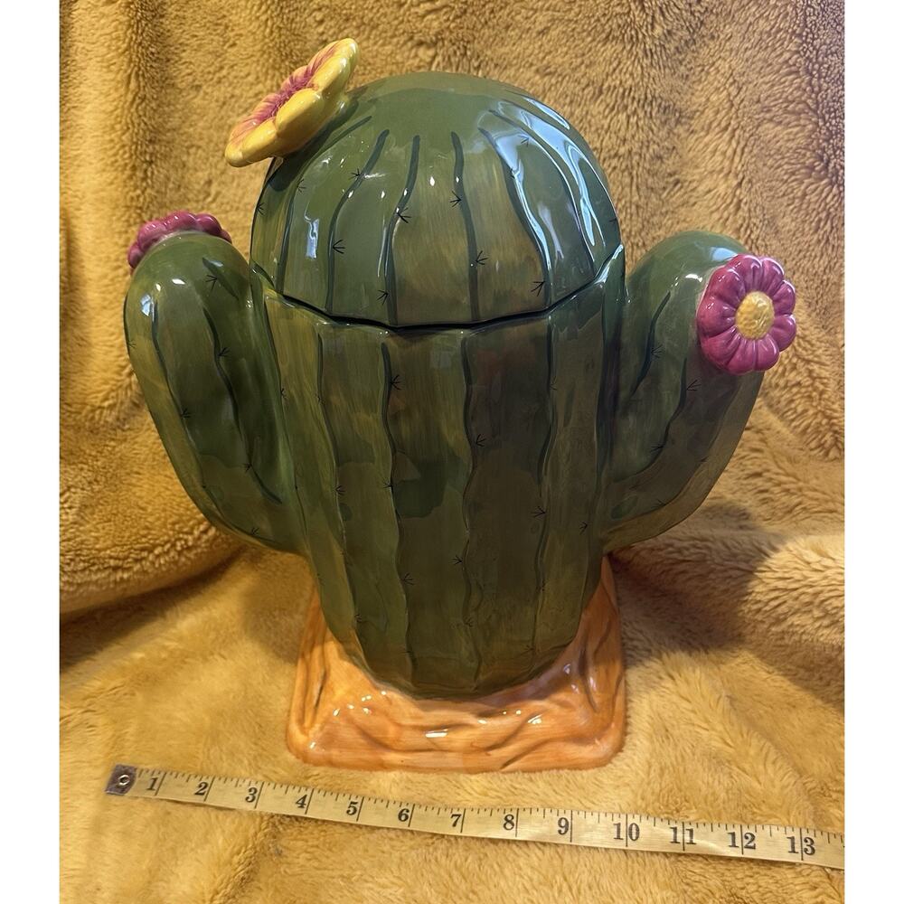 Clay Art Cactus Cookie Jar Ceramic Hand Painted Southwest Kitchen Kitchy - Picture 7 of 11